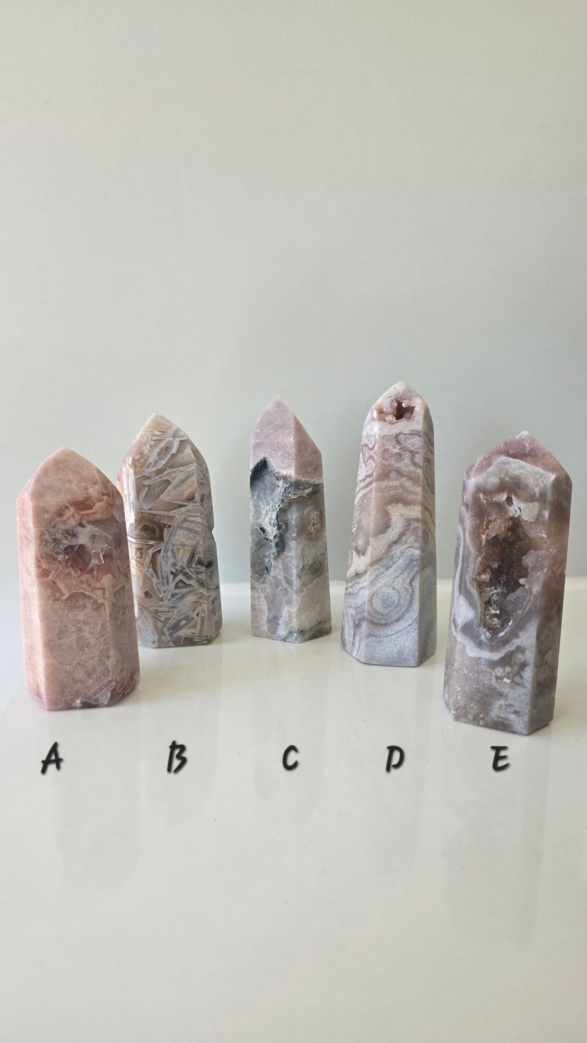 Natural Pink Amethyst Flower Agate Crystal Tower Point – Choose Your Unique Piece