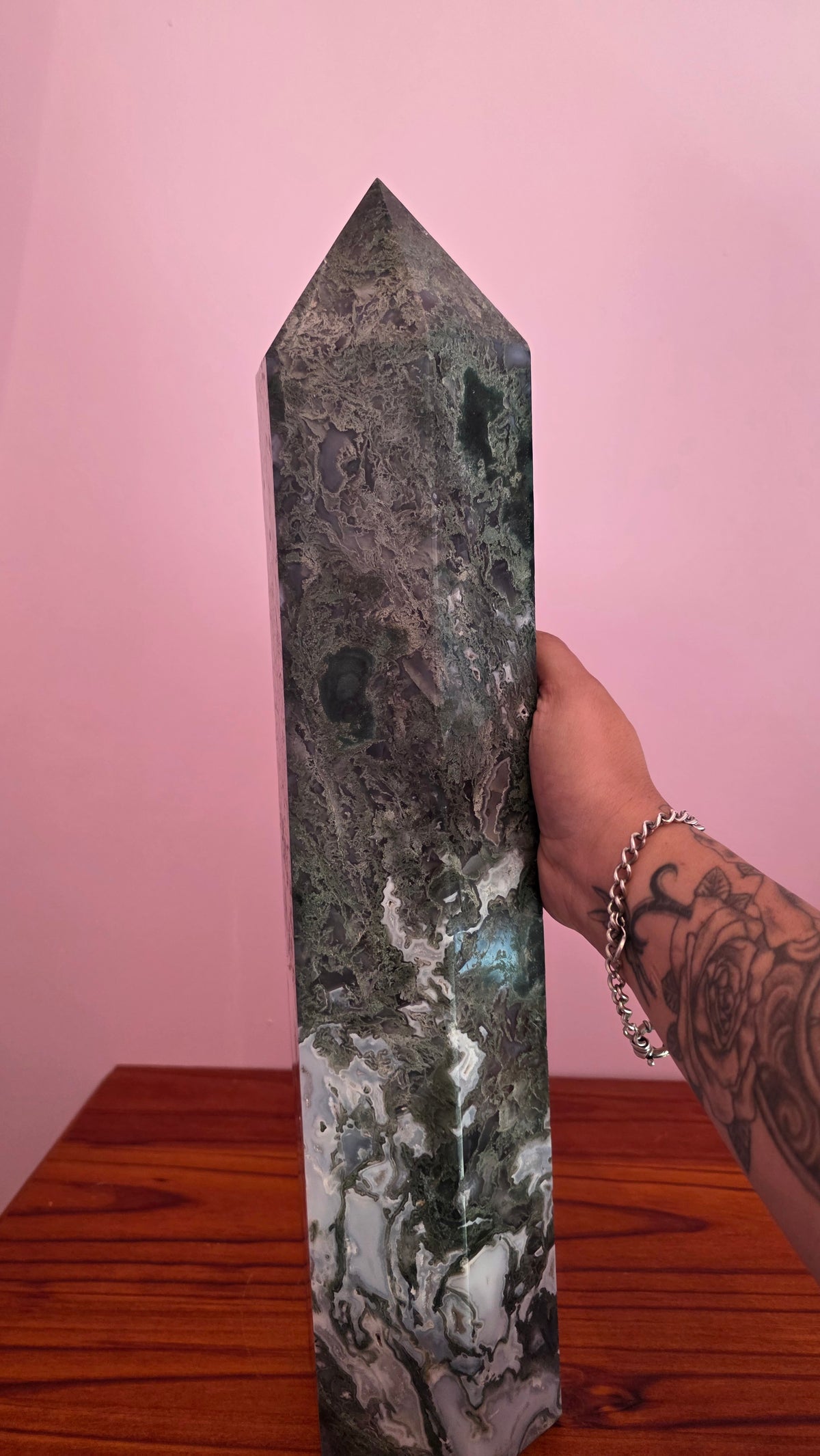 Large Statement Moss Agate Crystal Tower – 53cm (11.8kg)