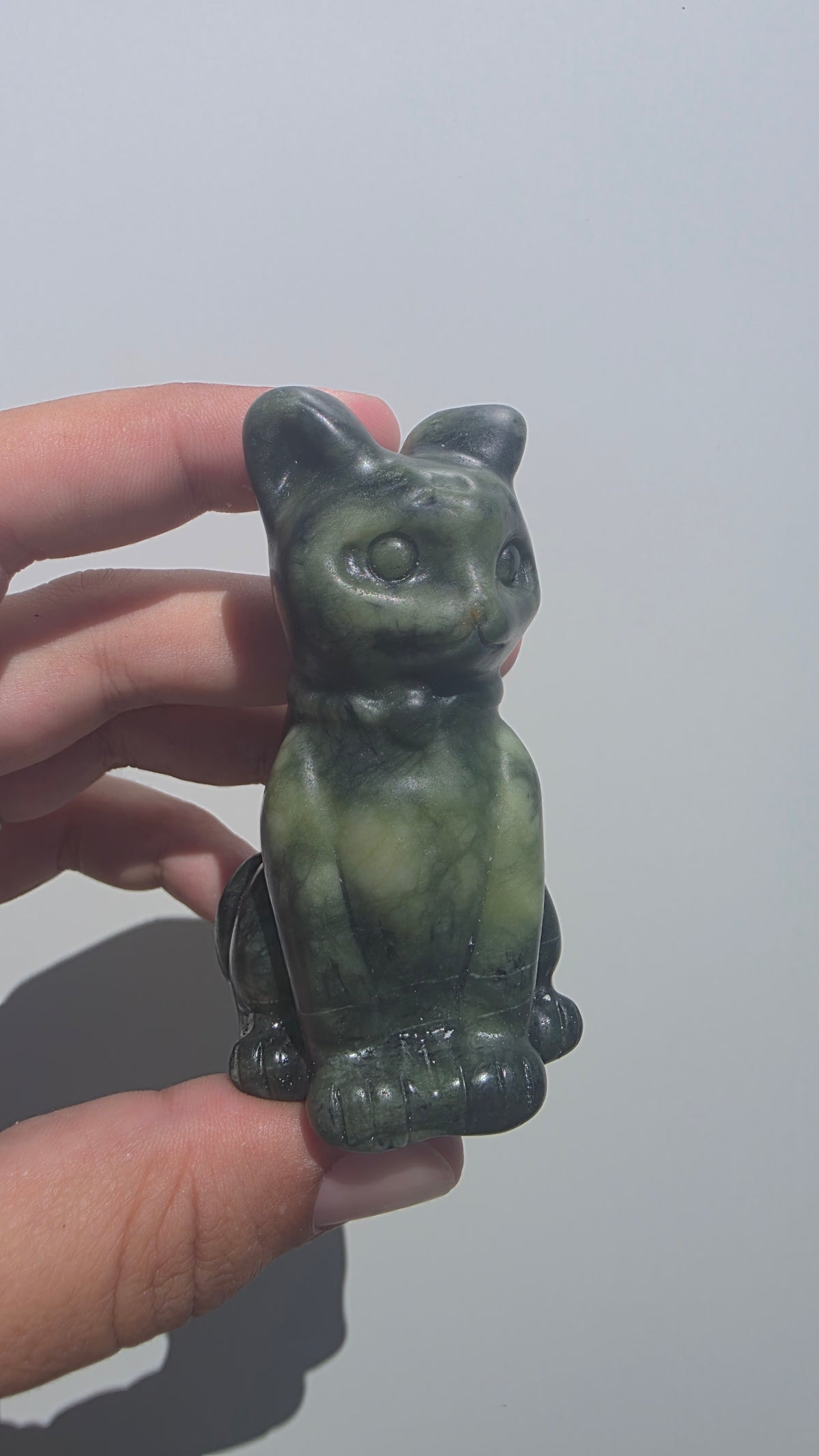 Hand-Carved Serpentine Jade Cat Carvings – Choice of 6 Unique Crystal Carvings