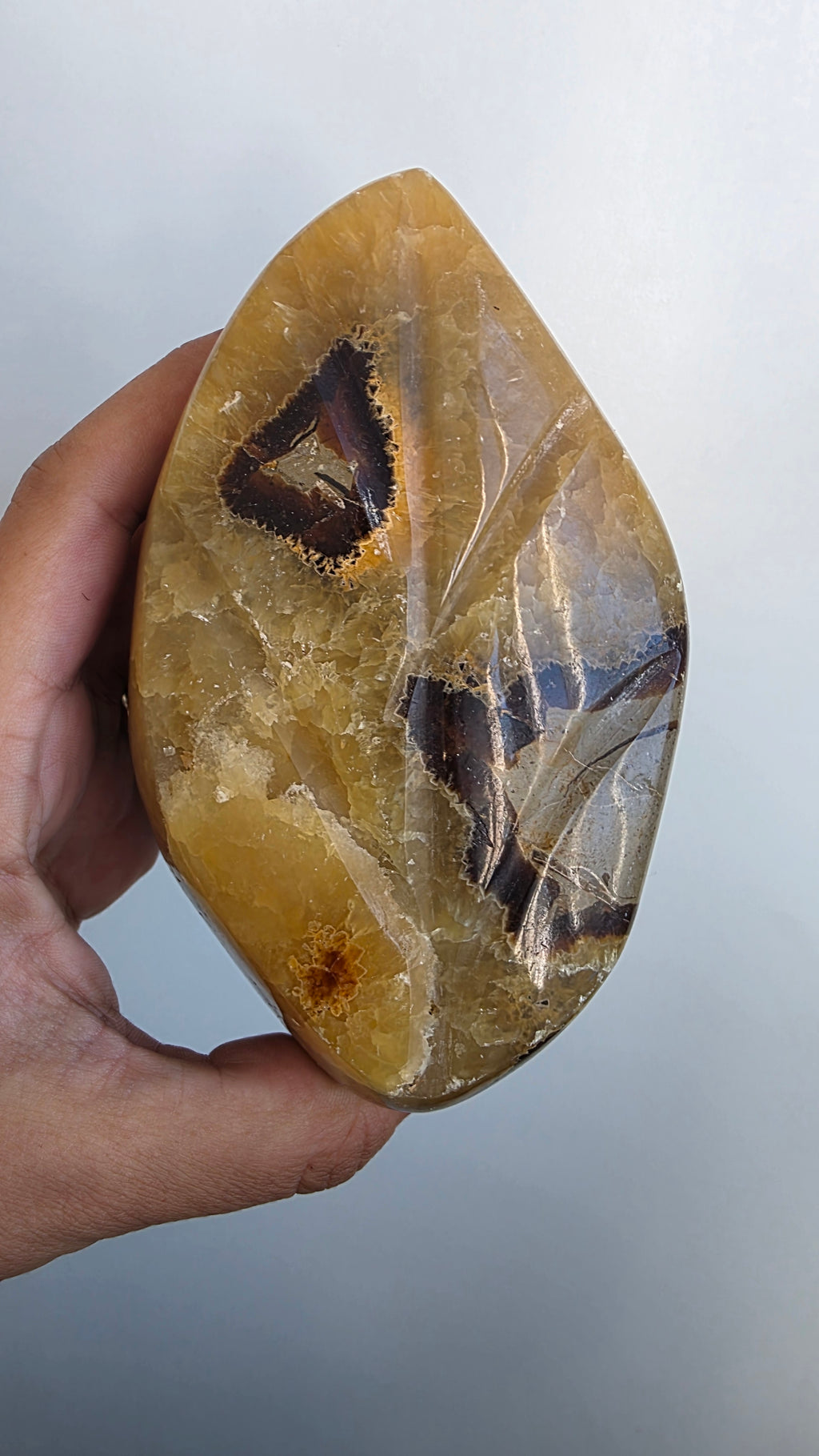 Hand-Carved Septarian Leaf Crystal Sculpture – 825g