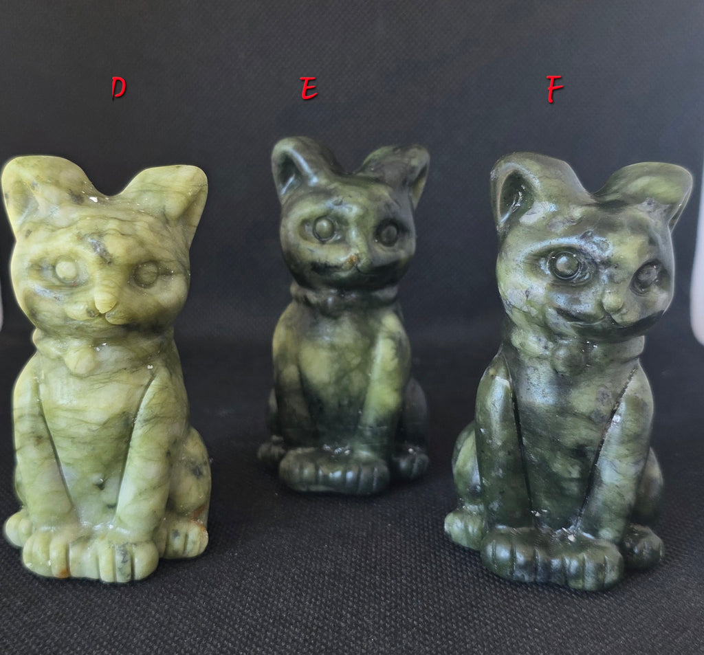 Hand-Carved Serpentine Jade Cat Carvings – Choice of 6 Unique Crystal Carvings