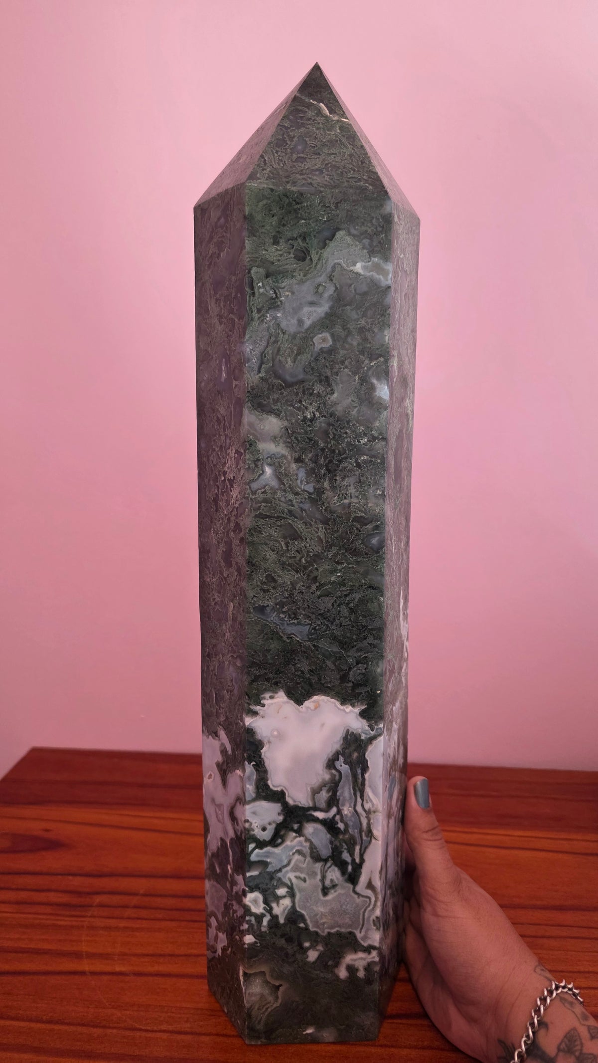 Large Statement Moss Agate Crystal Tower – 53cm (11.8kg)