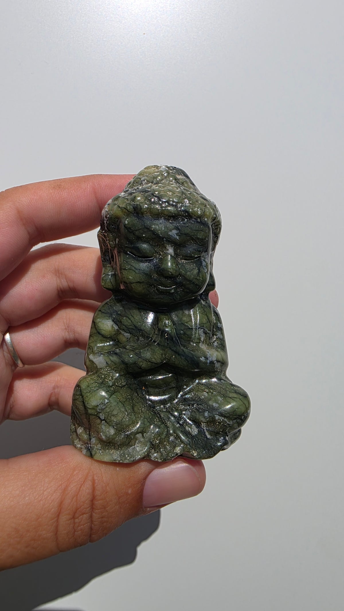 Hand-Carved Serpentine Baby Buddha Crystal Carving