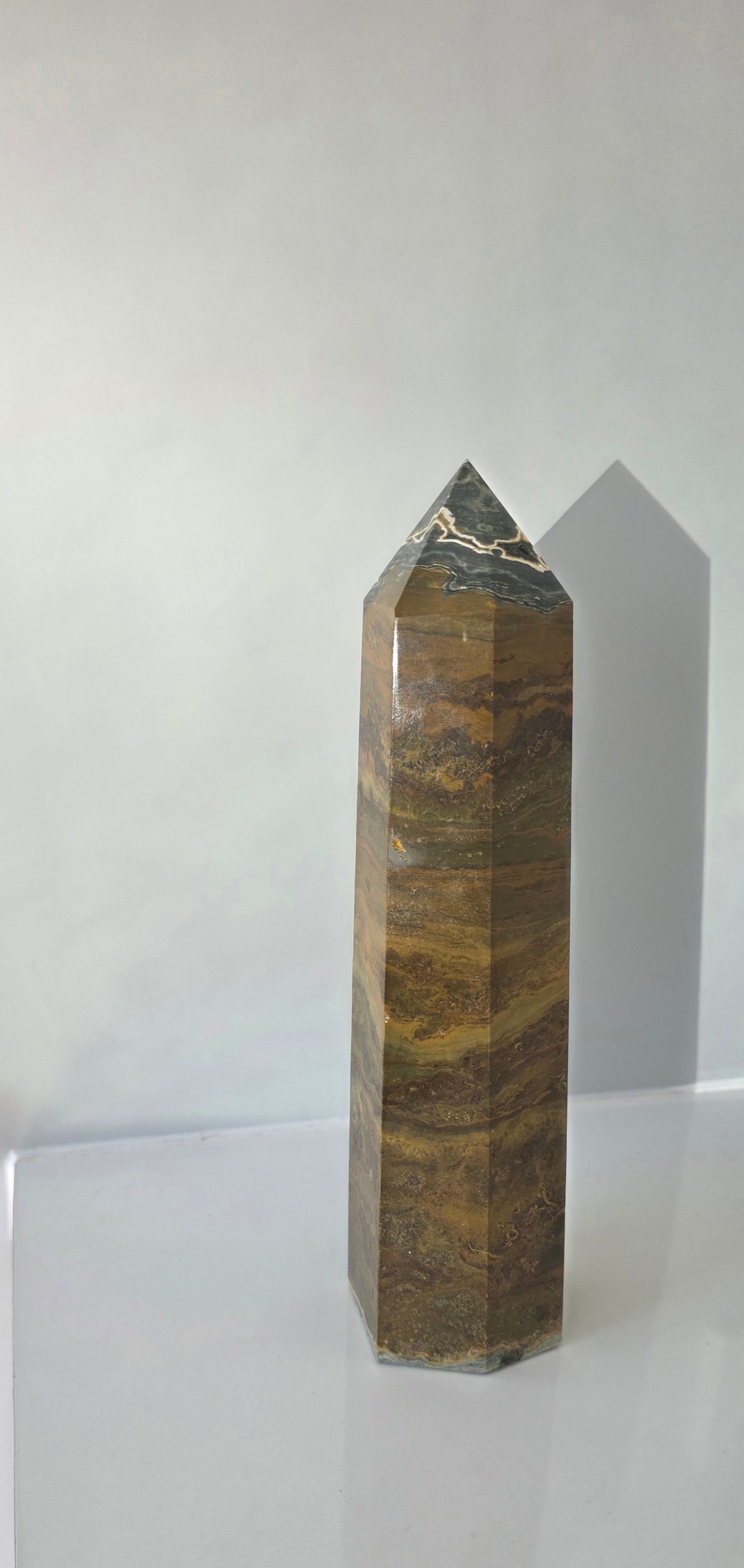 Earthy Druzy Ocean Jasper Tower (1.48kg, 25cm) – Rare Madagascar Statement Crystal