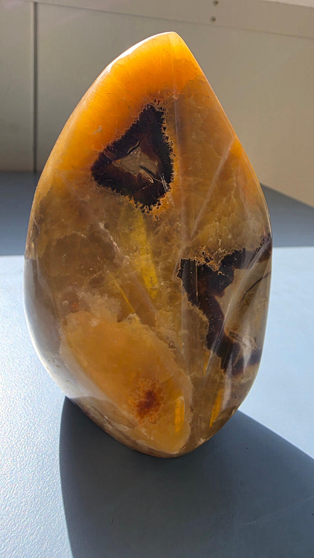 Hand-Carved Septarian Leaf Crystal Sculpture – 825g