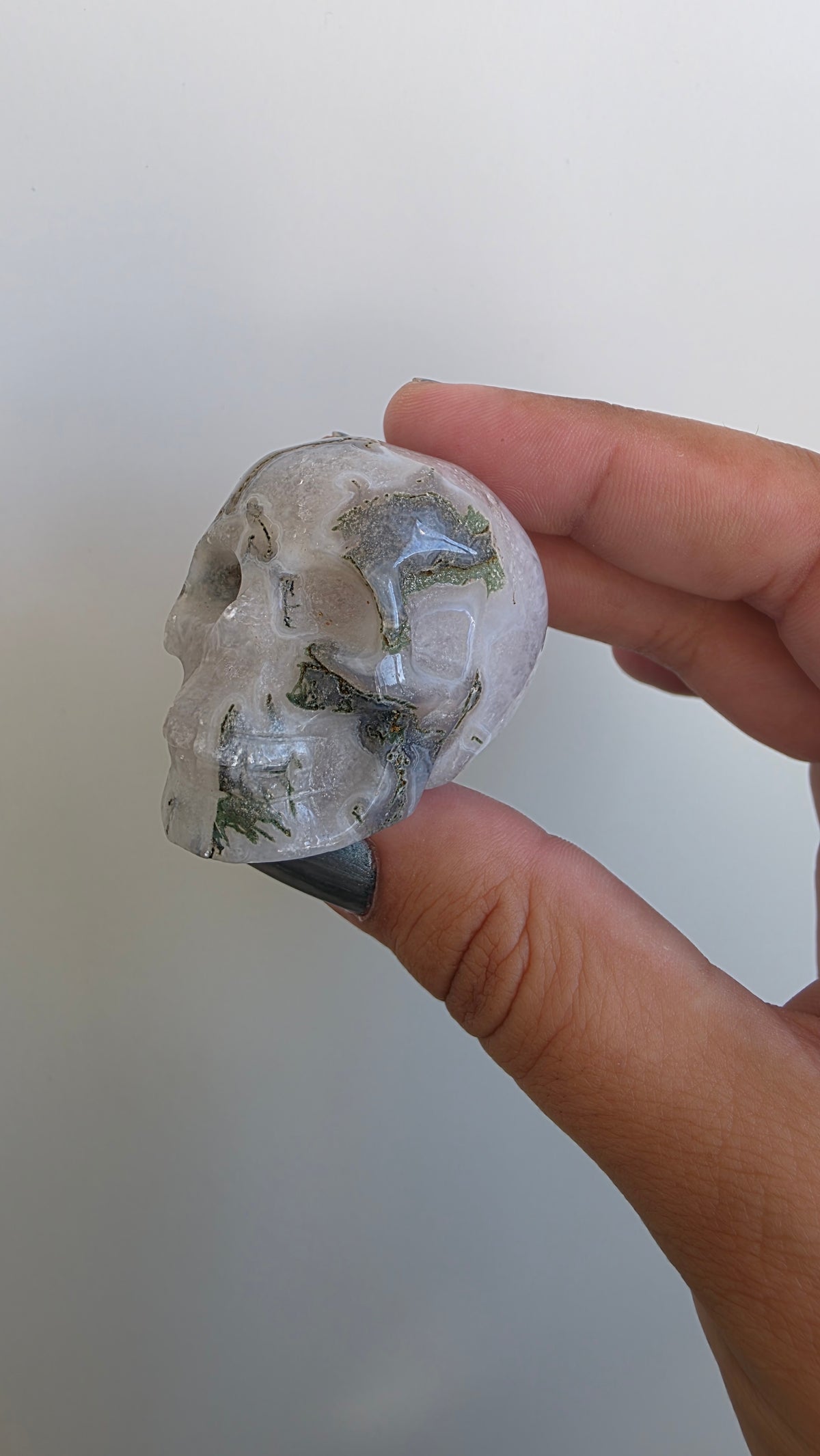 Hand-Carved Moss Agate Crystals Skulls