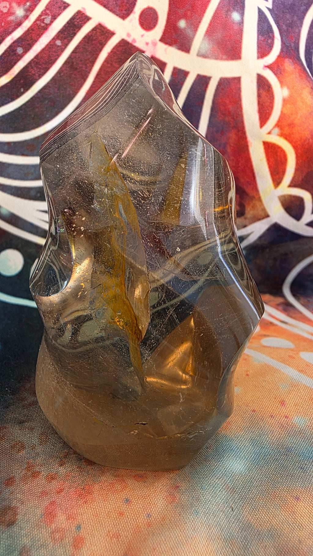Natural Smokey Quartz Flame Carving – Grounding Crystal Decor (9x6cm, 422g)