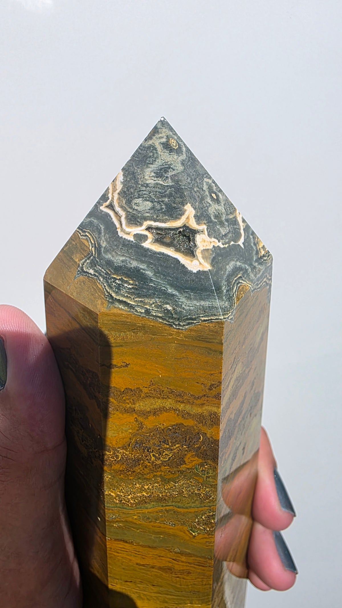Earthy Druzy Ocean Jasper Tower (1.48kg, 25cm) – Rare Madagascar Statement Crystal