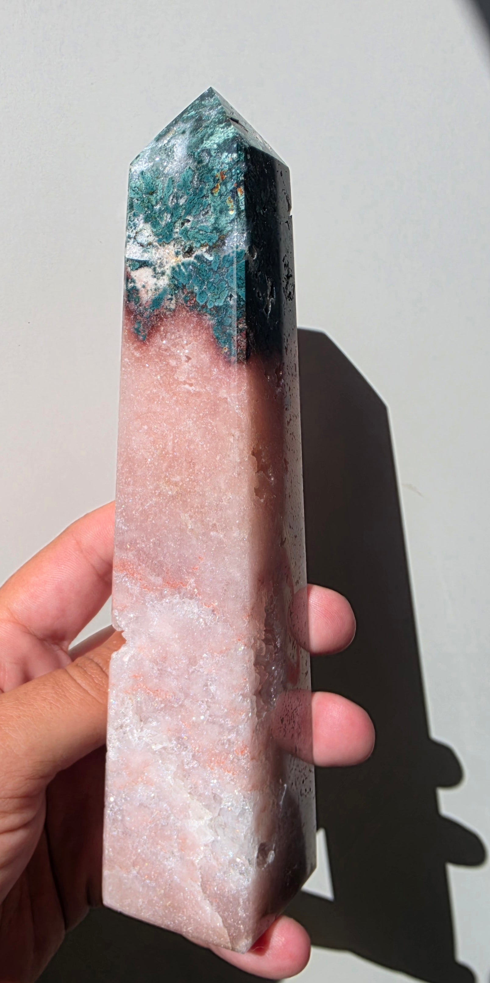 Breathtaking Brazilian Pink Amethyst & Green Jasper Tower (478g)