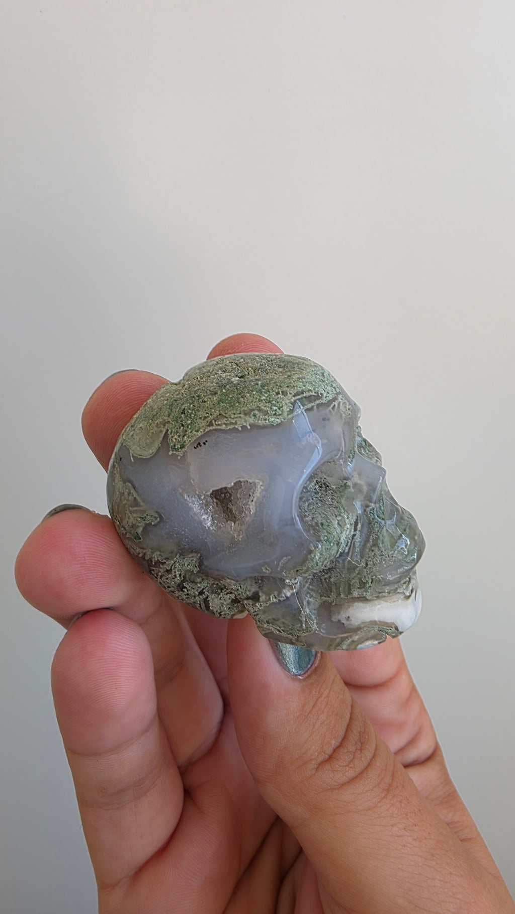 Hand-Carved Moss Agate Crystals Skulls