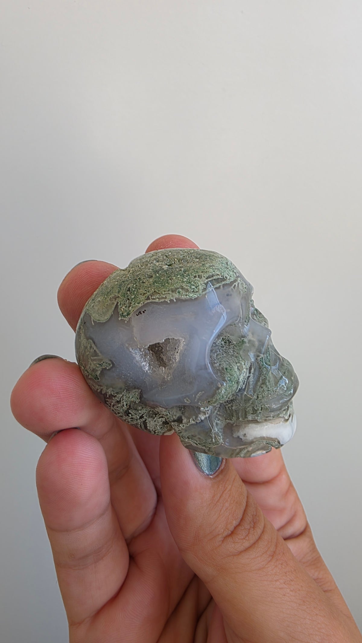 Hand-Carved Moss Agate Crystals Skulls