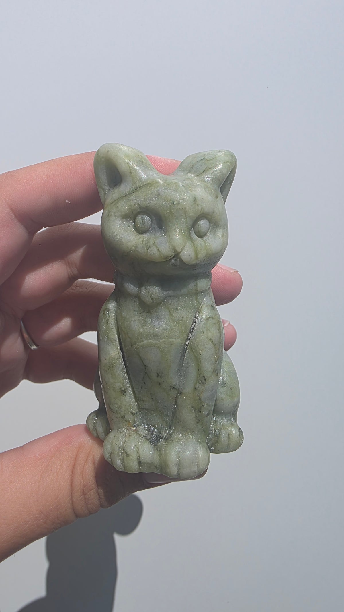 Hand-Carved Serpentine Jade Cat Carvings – Choice of 6 Unique Crystal Carvings