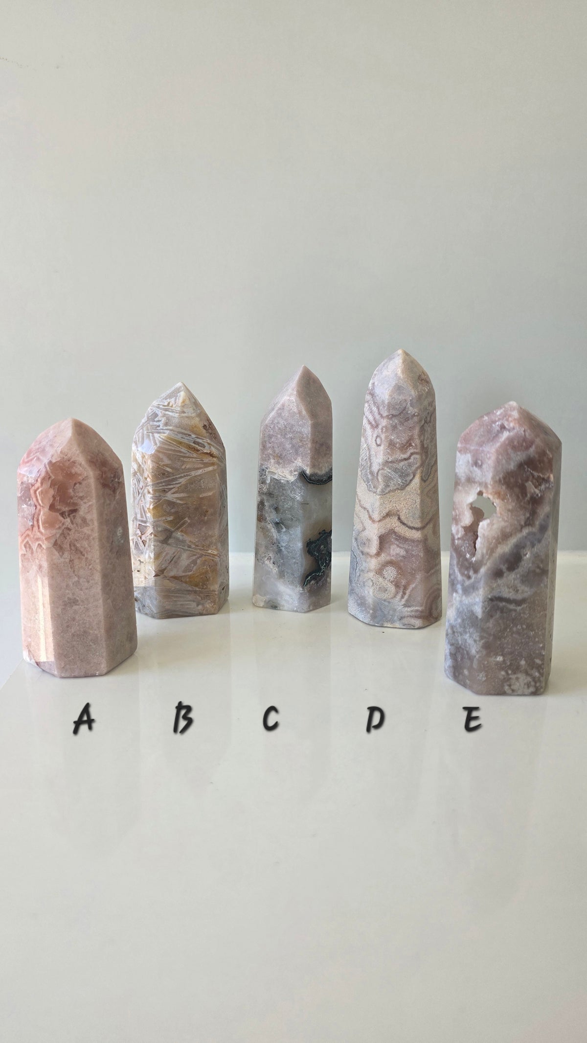 Natural Pink Amethyst Flower Agate Crystal Tower Point – Choose Your Unique Piece