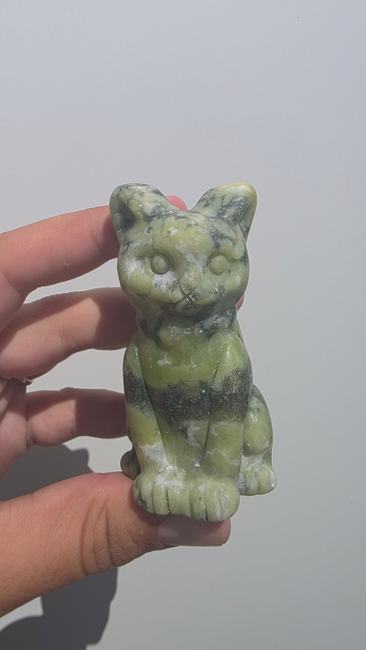 Hand-Carved Serpentine Jade Cat Carvings – Choice of 6 Unique Crystal Carvings