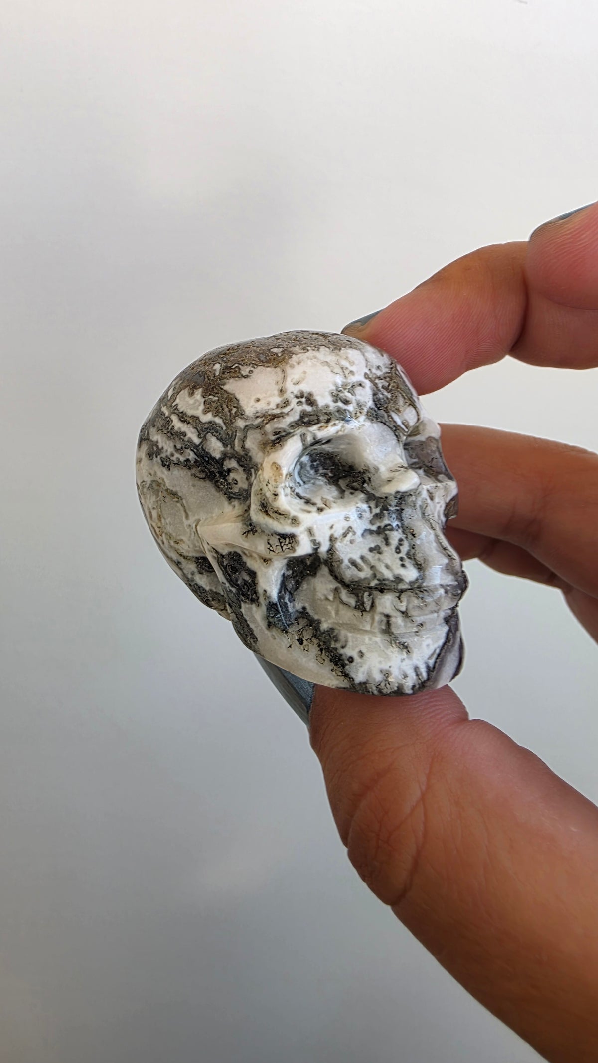 Hand-Carved Moss Agate Crystals Skulls